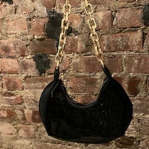 Black alligator shoulder bag